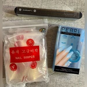 Super Nail Bundle - Pearl Stamping Kit, 600-Piece Nails Set, 5 Filing Boards